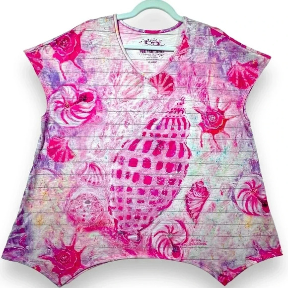 Leoma Lovegrove Pink Paint Series Striped Shell Art Tee with Asymmetrical Hem XL - Picture 1 of 6